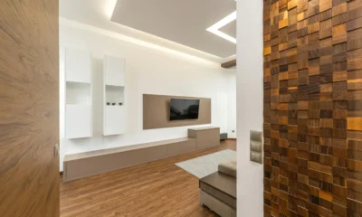 Inspiración de salón moderno para como decorar la zona del televisor con una pared elegante y equilibrada.