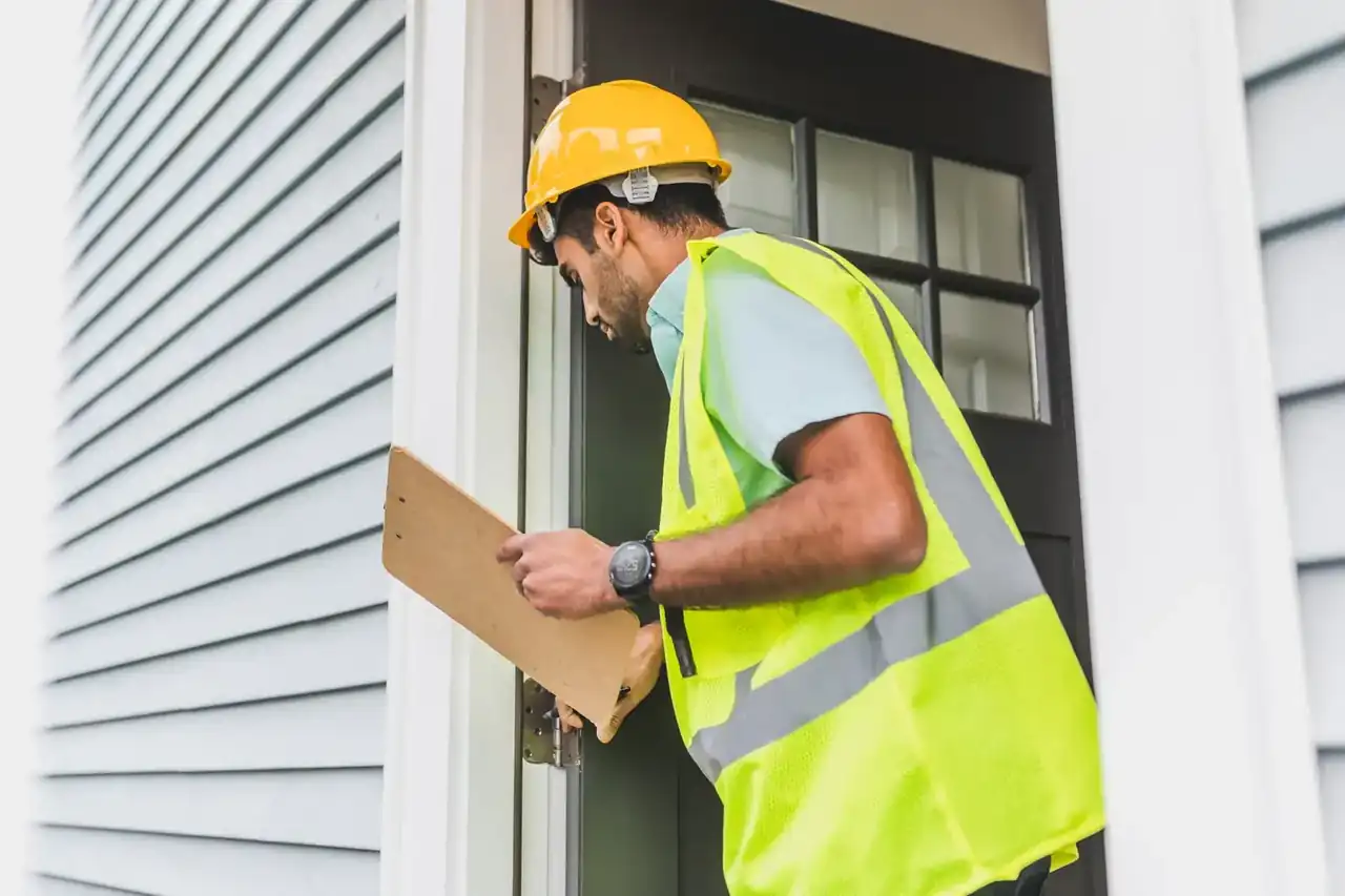 Técnico con chaleco y casco inspeccionando un contador de gas en la fachada de una vivienda, ilustrando Gas g20: qué es, dónde se usa y cómo se regula